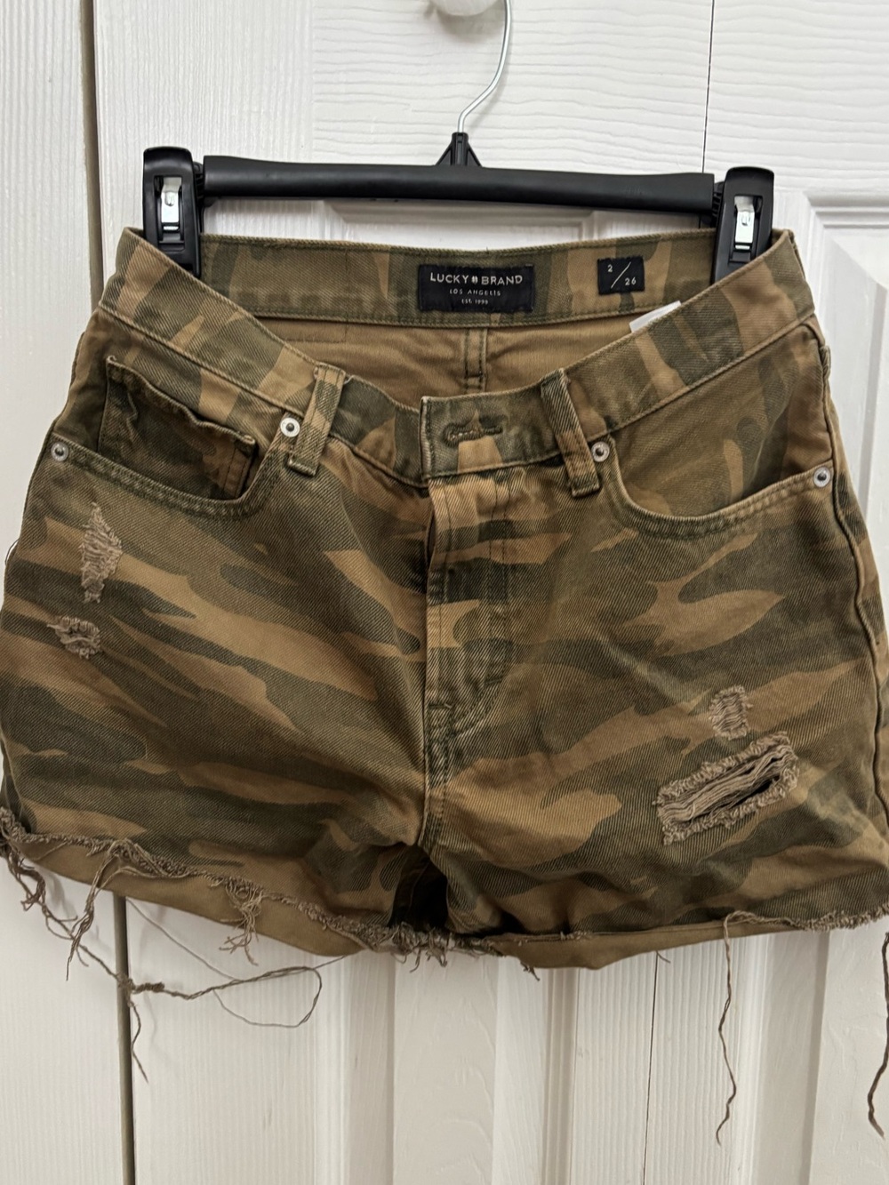 Lucky Brand Camo Distressed Jean Shorts - Olive Green Brown